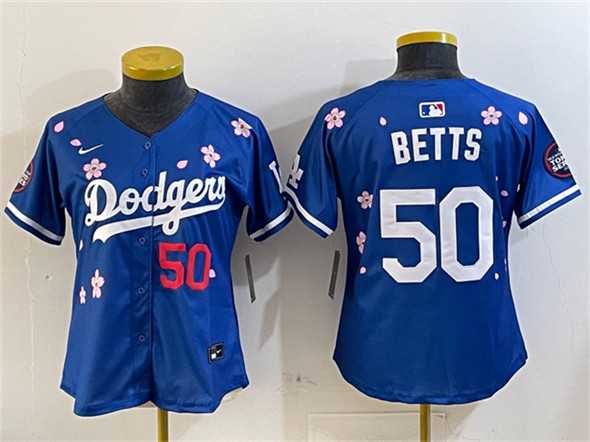 Womens Los Angeles Dodgers #50 Mookie Betts Royal 2025 Tokyo Series Limited Stitched Jersey